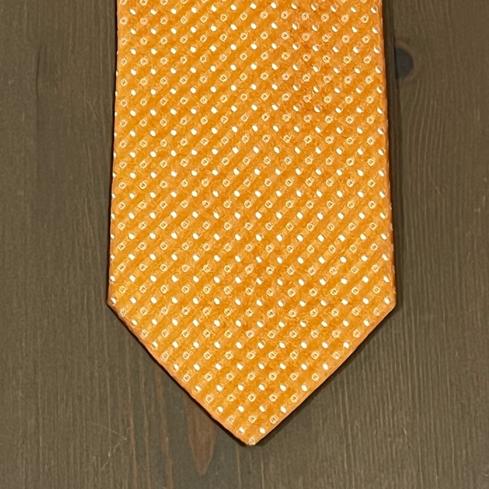 BREUER Tie 100% Silk Orange White Geometric Dots Preppy Classic Designer 3”x 60”